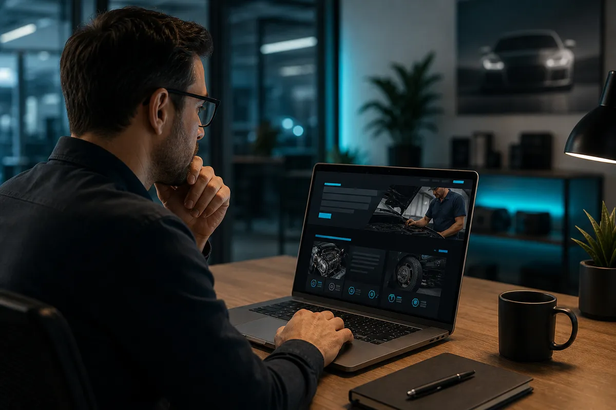 Editor reviewing panoramic roof learning interface on laptop in dark theme